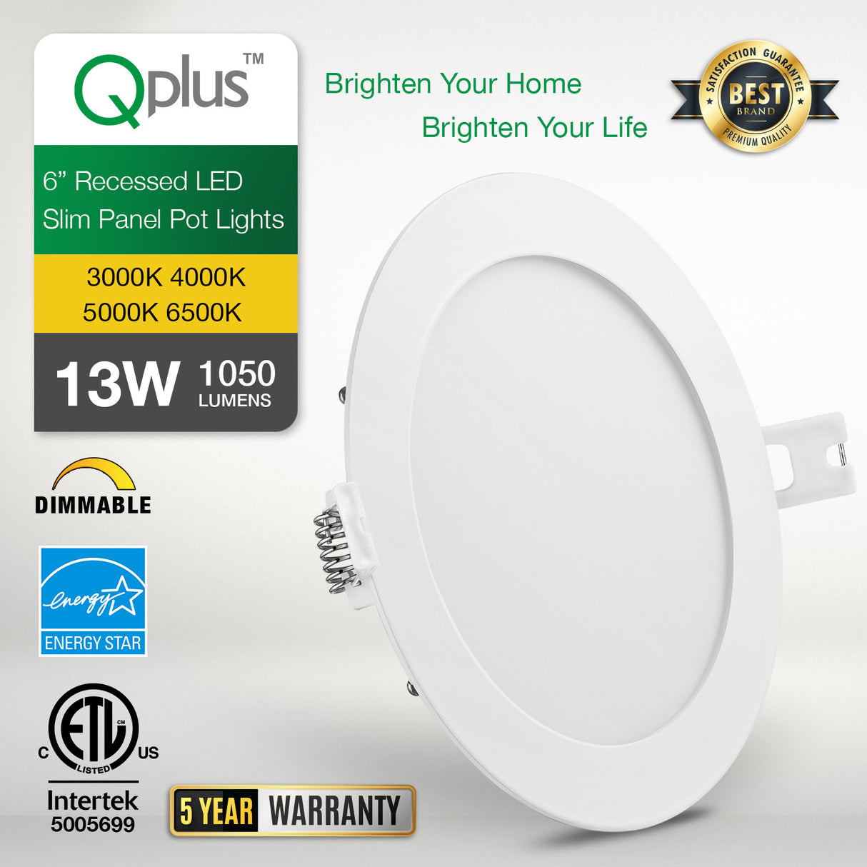 QPlus Luz LED empotrable delgada de 6 pulgadas con caja de conexiones de metal, 13 W, 1050 LM, CCT único, regulable, certificación Energy Star, certificación ETL, clasificación IC, ubicación húmeda, 5 años de garantía