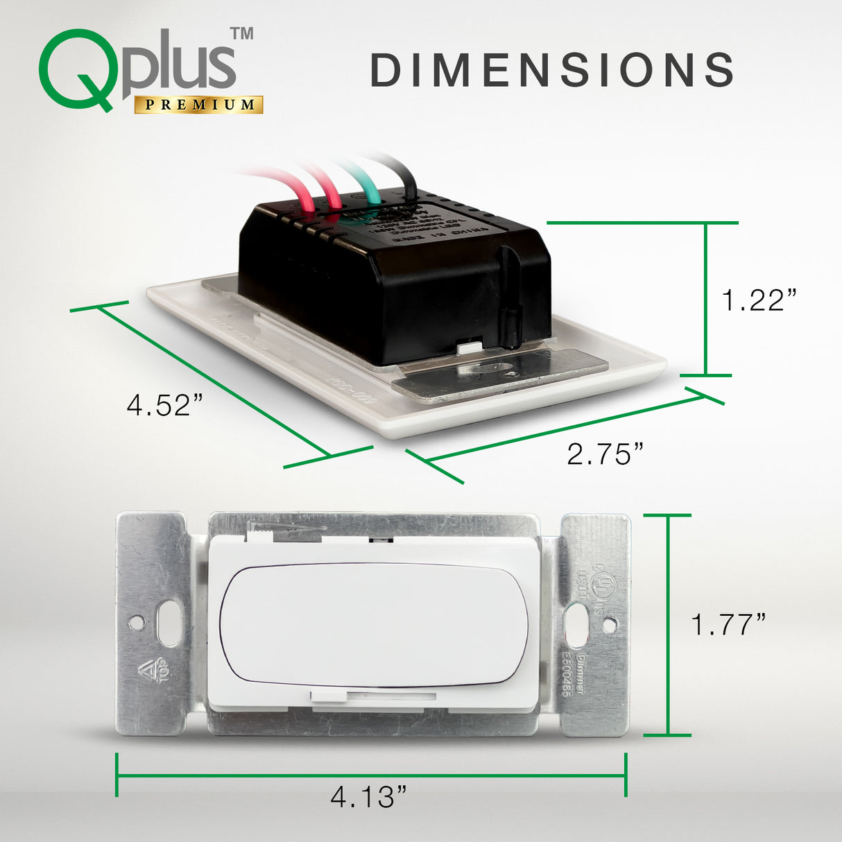 QPLUS Atenuador digital Triac premium, interruptor de luz regulable compatible con bombillas halógenas/incandescentes regulables y CFL/LED, unipolar o 3 vías con placa de tornillo