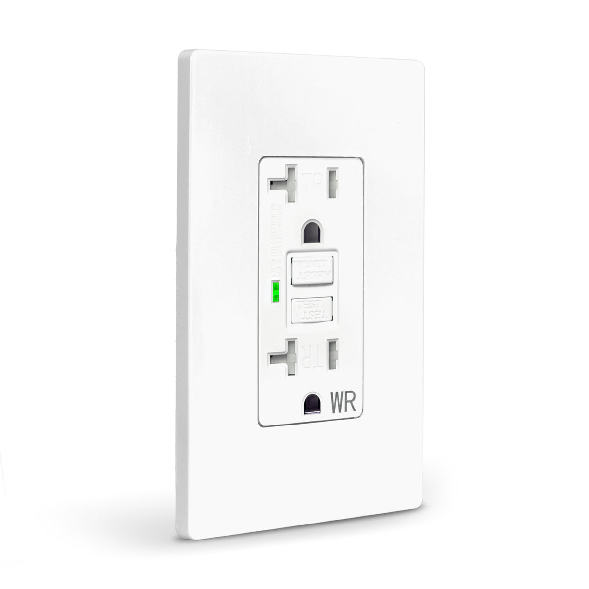 Tomacorriente GFCI QPlus de 20 amperios resistente a manipulaciones y al agua con indicador LED de 2500 W - Listado UL