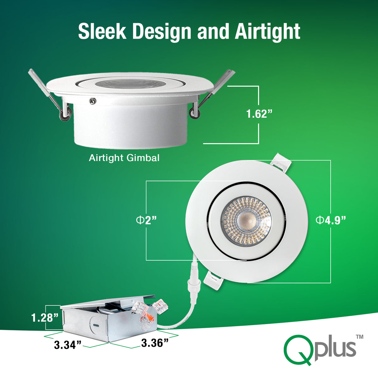 QPlus Luz LED empotrable tipo cardán hermético de 4 pulgadas con caja de conexiones de metal, 10 W, 750 lm, CCT único, regulable, certificación Energy Star, certificación ETL, clasificación IC, ubicación húmeda, 5 años de garantía