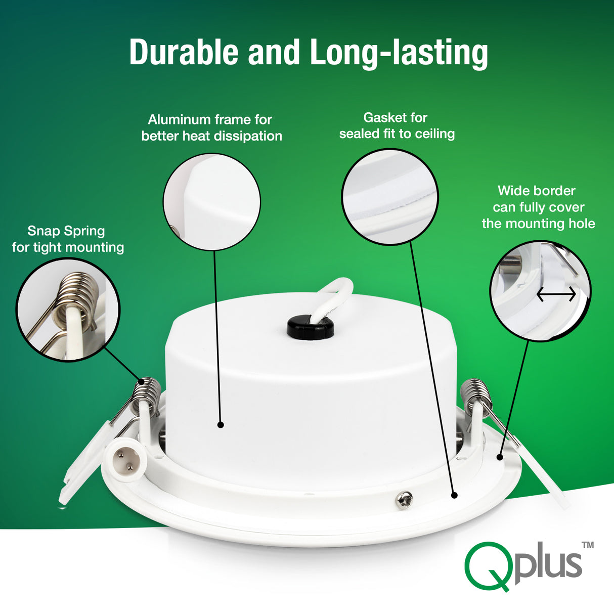 QPlus Luz LED empotrable tipo cardán hermético de 4 pulgadas con caja de conexiones de metal, 10 W, 750 lm, CCT único, regulable, certificación Energy Star, certificación ETL, clasificación IC, ubicación húmeda, 5 años de garantía