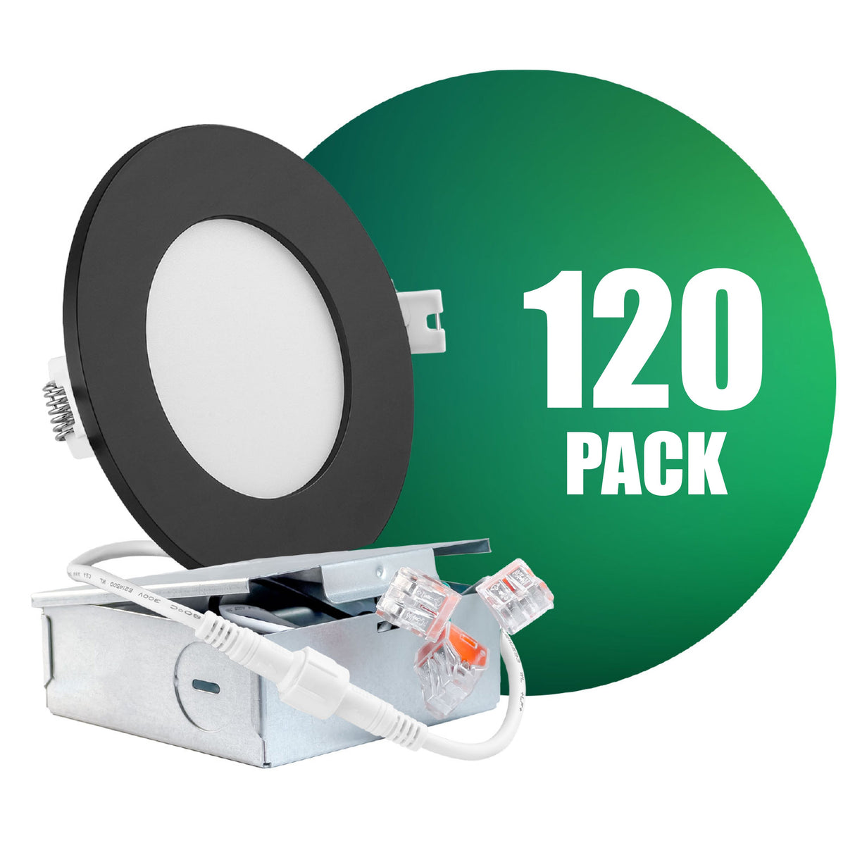 QPlus Luz LED empotrable delgada de 4 pulgadas con caja de conexiones de metal, 10 W, 750 lm, CCT único, regulable, certificación Energy Star, certificación ETL, clasificación IC, ubicación húmeda, 5 años de garantía, borde negro