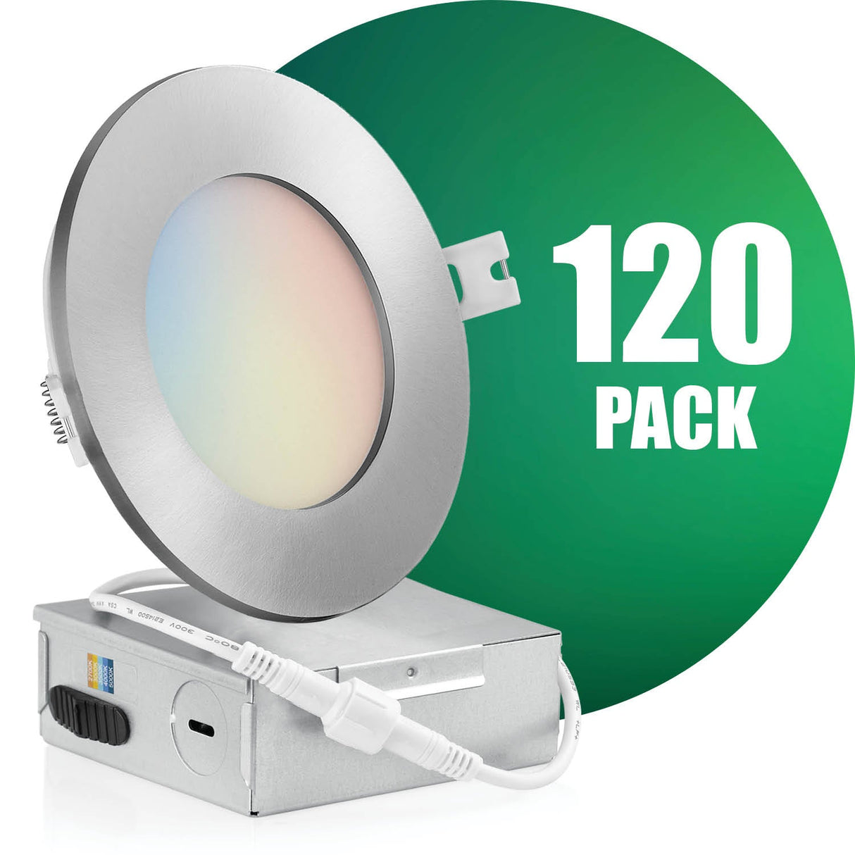 4 Inch Recessed LED Lighting, Slim, 5CCT Color Selectable, Wet Rated with EZ (4 port) Connector