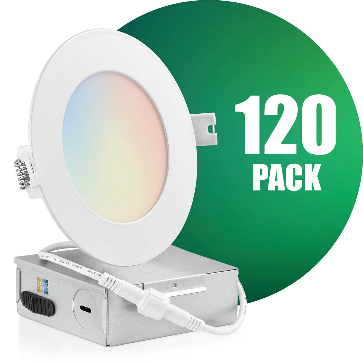 4 Inch Recessed LED Lighting, Slim, 5CCT Color Selectable, Wet Rated with EZ (4 port) Connector