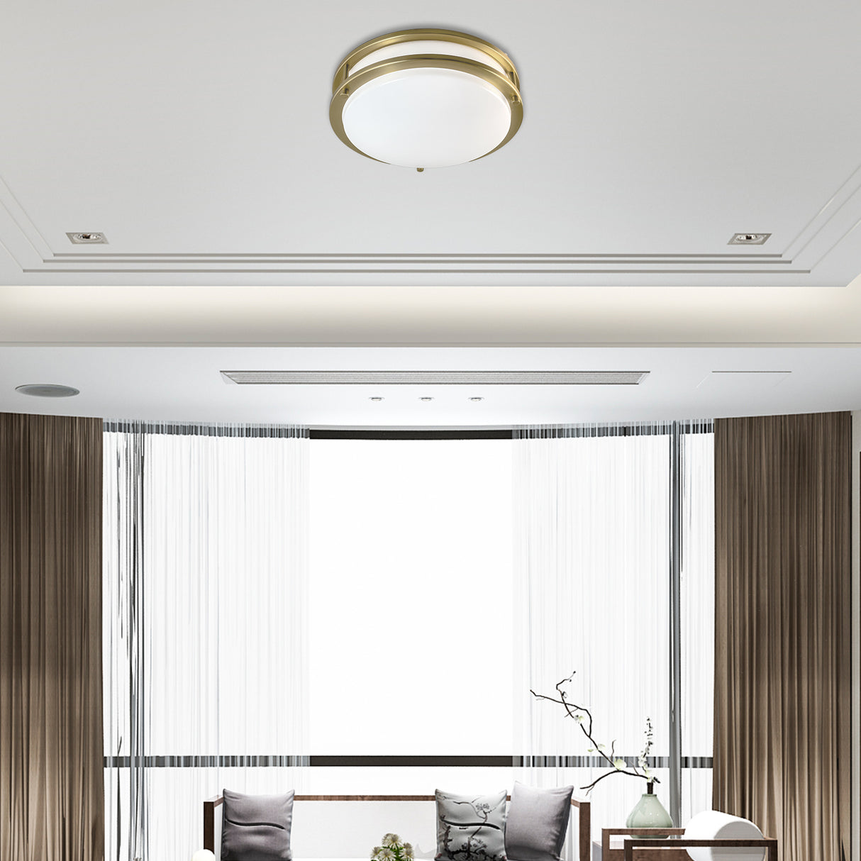 QPlus Luz de techo LED de montaje empotrado de 12 pulgadas, doble anillo 18 vatios 1200 lm, regulable en humedad