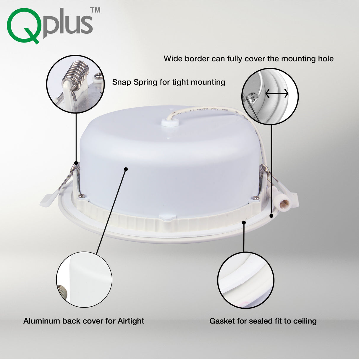 QPlus Luz LED empotrable tipo cardán hermético de 6 pulgadas con caja de conexiones de metal, 13 W, 1050 lm, CCT único, regulable, certificación Energy Star, certificación ETL, clasificación IC, ubicación húmeda, 5 años de garantía