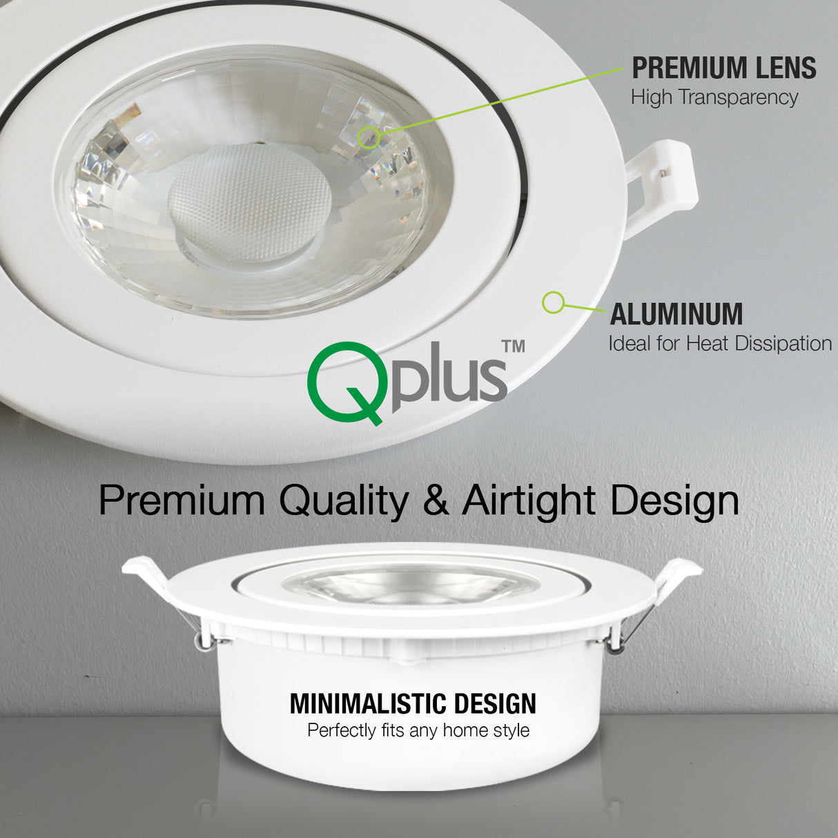 QPlus Luz LED empotrable tipo cardán hermético de 6 pulgadas con caja de conexiones de metal, 13 W, 1050 lm, CCT único, regulable, certificación Energy Star, certificación ETL, clasificación IC, ubicación húmeda, 5 años de garantía