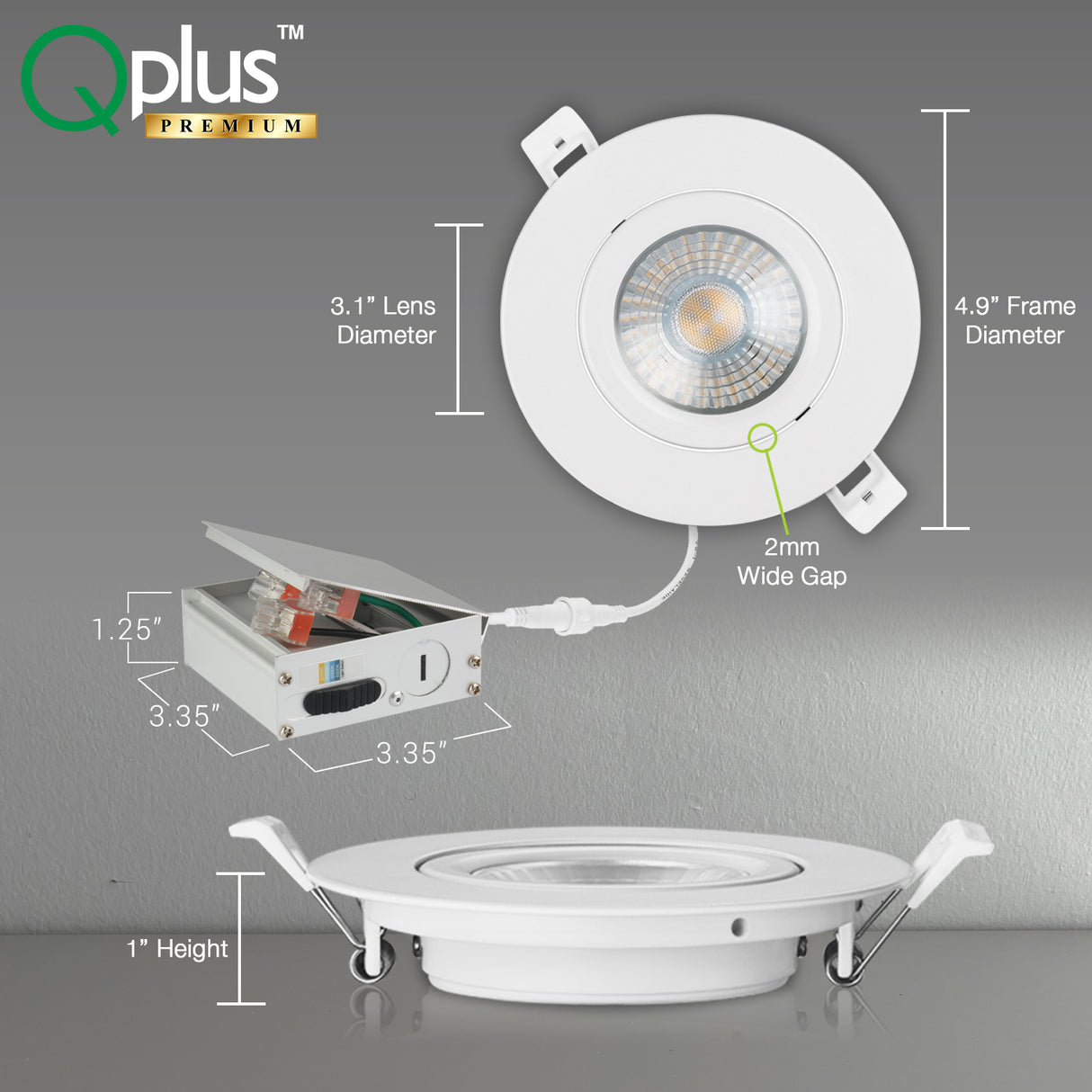 QPLUS 4 pulgadas Gimbal Empotrable Ajustable Multi Color Temperatura LED Pot Light (Temperatura de color cambiable por el interruptor de pared)