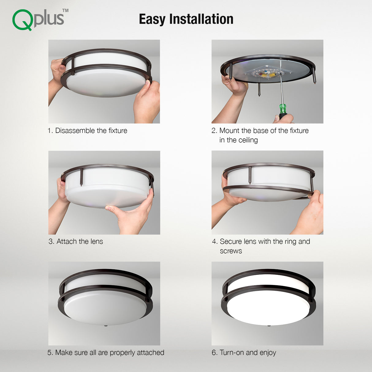 QPlus 15 Inch LED Flush Mount Ceiling Light, Double Ring 25 Watts 1750LM, Dimmable Damp Rated