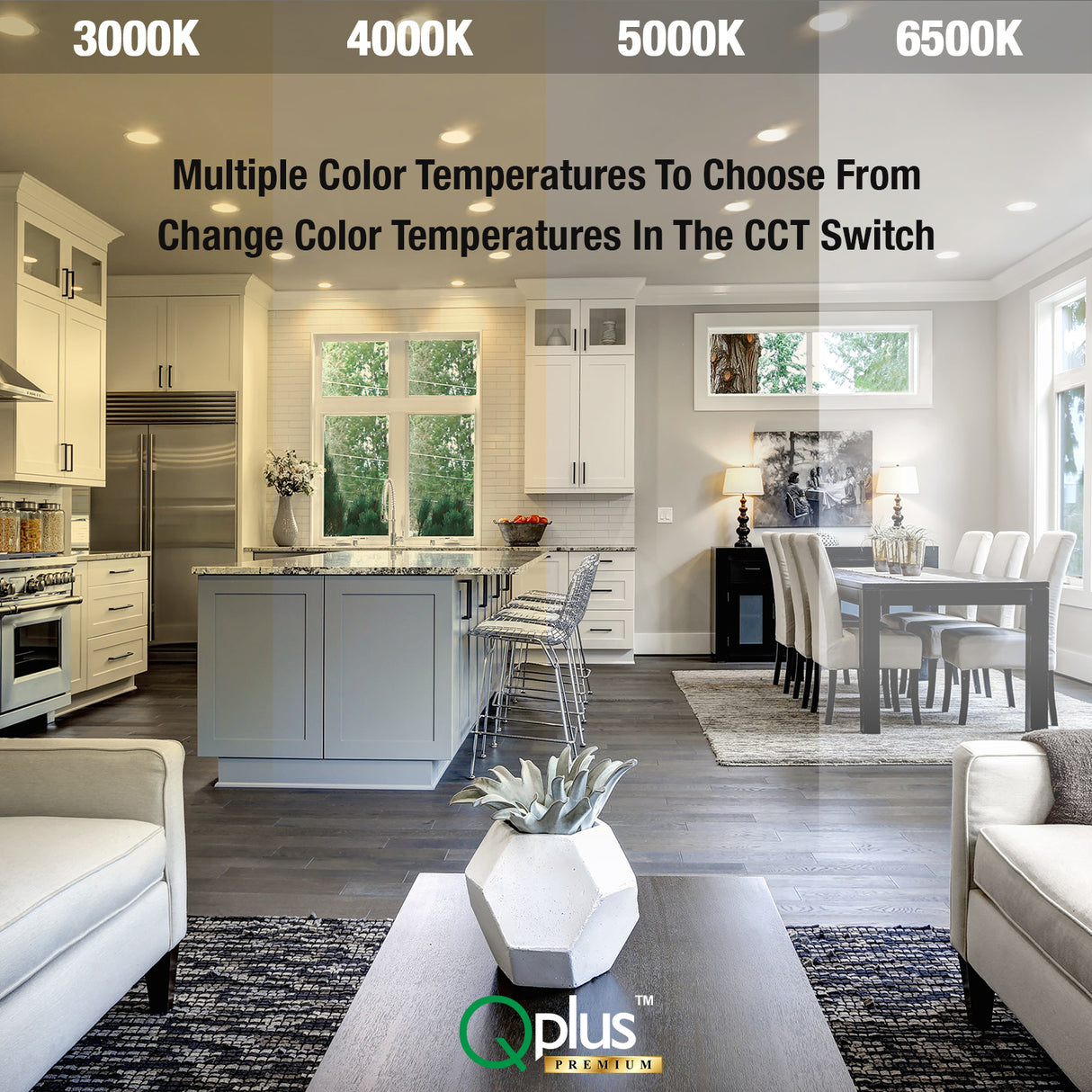 QPlus 9 pulgadas 4CCT ajustable temperatura multicolor LED sensor de movimiento montaje empotrado 16W (blanco, plata y bronce)