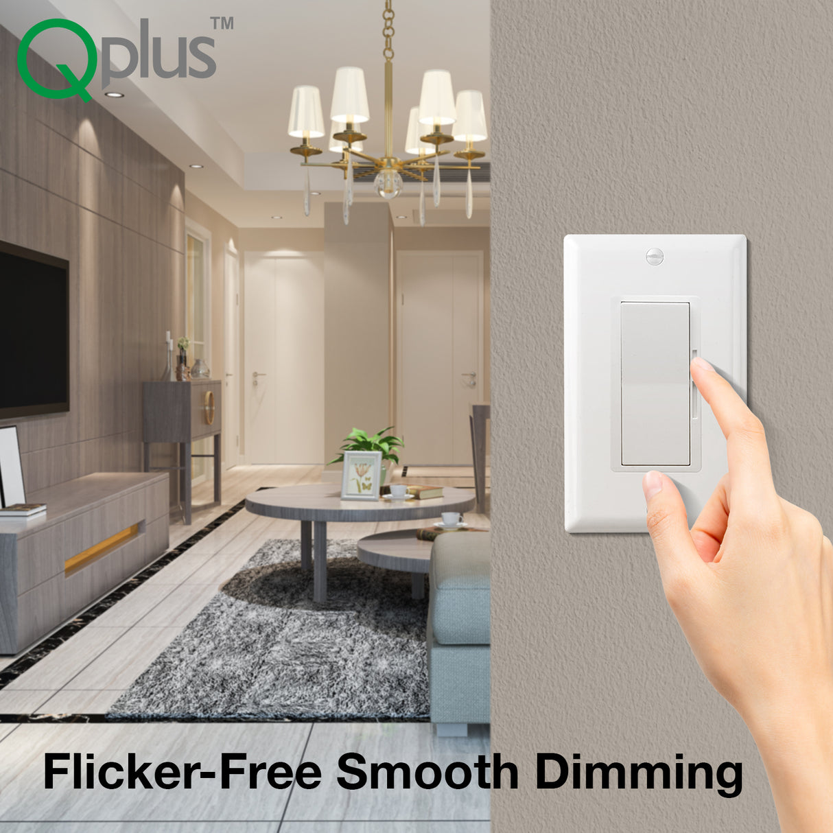 Interruptor de atenuación QPlus LED de 3 vías con placa de pared - Certificación cUL y FCC
