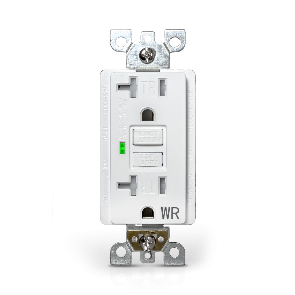 Tomacorriente GFCI QPlus de 20 amperios resistente a manipulaciones y al agua con indicador LED de 2500 W - Listado UL
