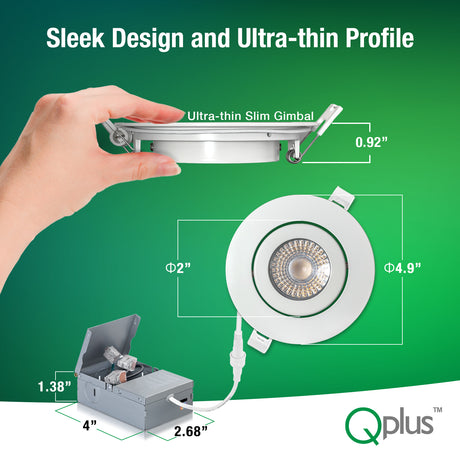 QPlus Luz LED empotrable Gimbal de 4 pulgadas con caja de conexiones de metal, 10 W, 750 lm, CCT único, regulable, certificación Energy Star, certificación ETL, clasificación IC, ubicación húmeda, 5 años de garantía