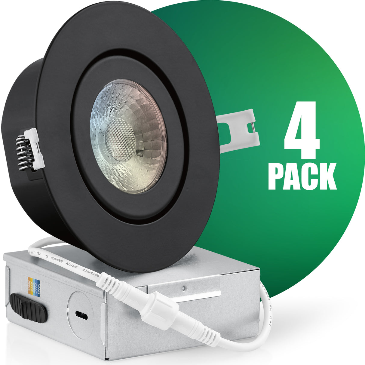 QPLUS 4 pulgadas Gimbal Empotrable Ajustable Multi Color Temperatura LED Pot Light (Temperatura de color cambiable por el interruptor de pared)