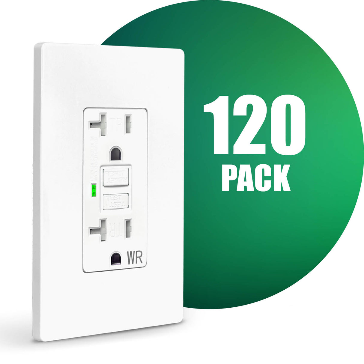 Tomacorriente GFCI QPlus de 20 amperios resistente a manipulaciones y al agua con indicador LED de 2500 W - Listado UL