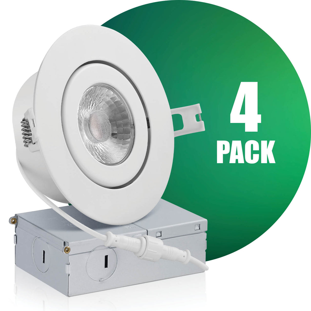 QPlus Luz LED empotrable tipo cardán hermético de 4 pulgadas con caja de conexiones de metal, 10 W, 750 lm, CCT único, regulable, certificación Energy Star, certificación ETL, clasificación IC, ubicación húmeda, 5 años de garantía