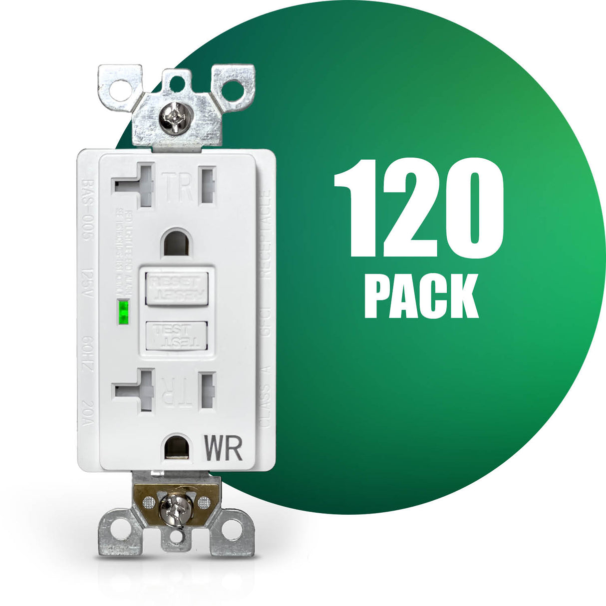 Tomacorriente GFCI QPlus de 20 amperios resistente a manipulaciones y al agua con indicador LED de 2500 W - Listado UL