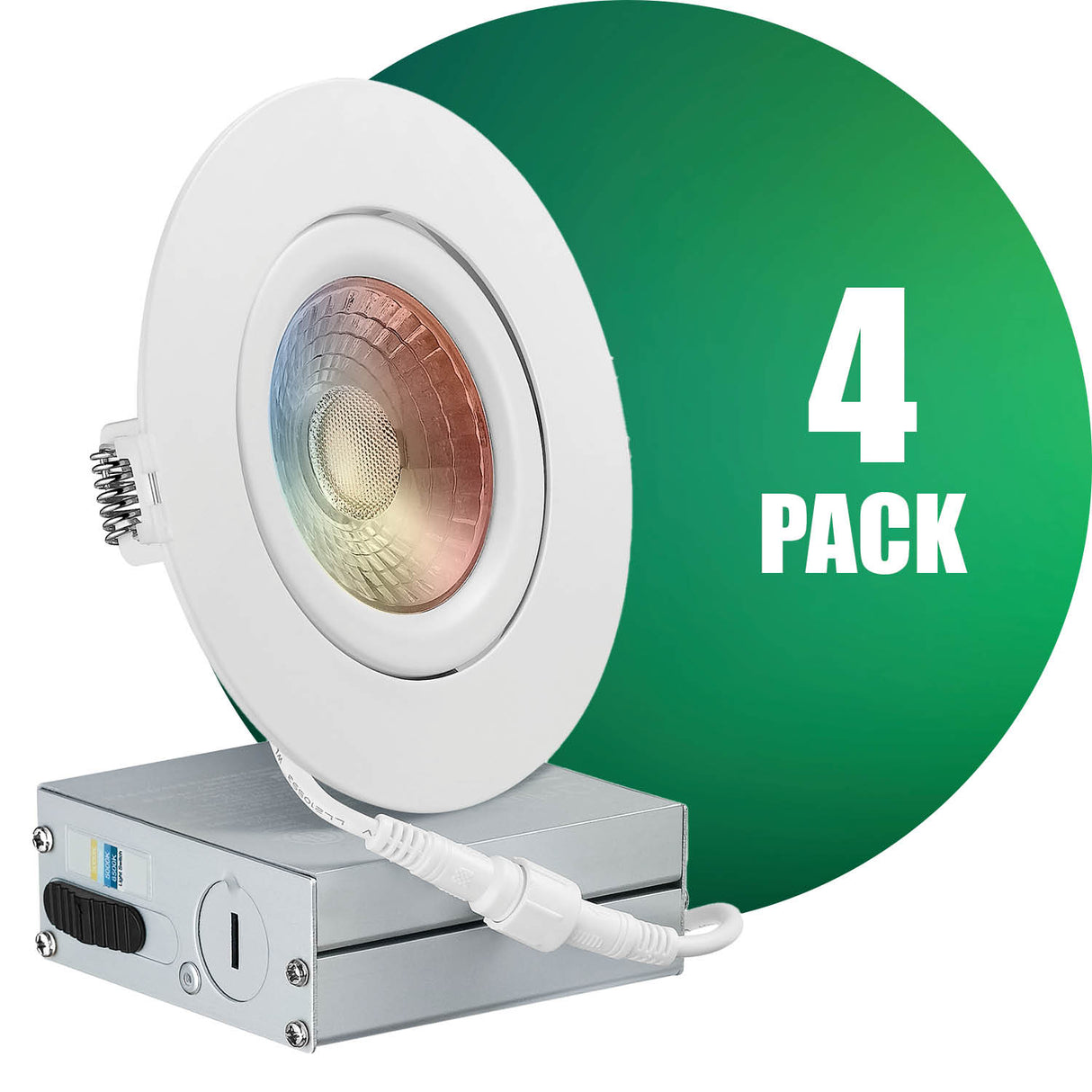 QPLUS 4 pulgadas Gimbal Empotrable Ajustable Multi Color Temperatura LED Pot Light (Temperatura de color cambiable por el interruptor de pared)