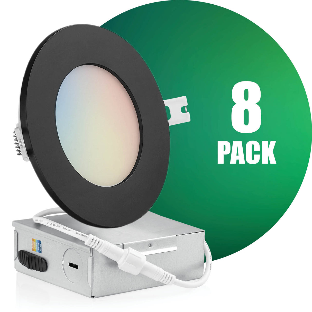 4 Inch Recessed LED Lighting, Slim, 5CCT Color Selectable, Wet Rated with EZ (4 port) Connector