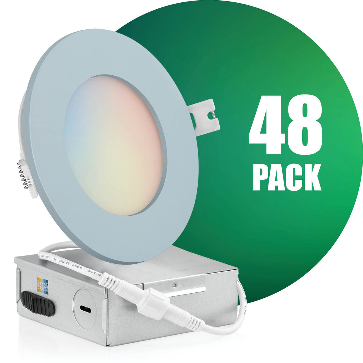 4 Inch Recessed LED Lighting, Slim, 5CCT Color Selectable, Wet Rated with EZ (4 port) Connector