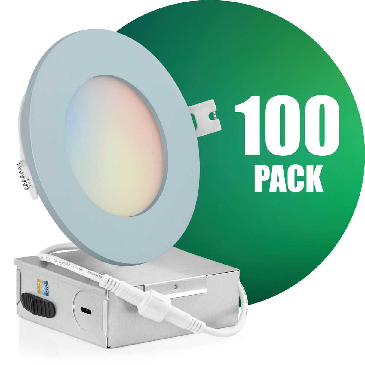 4 Inch Recessed LED Lighting, Slim, 5CCT Color Selectable, Wet Rated with EZ (4 port) Connector