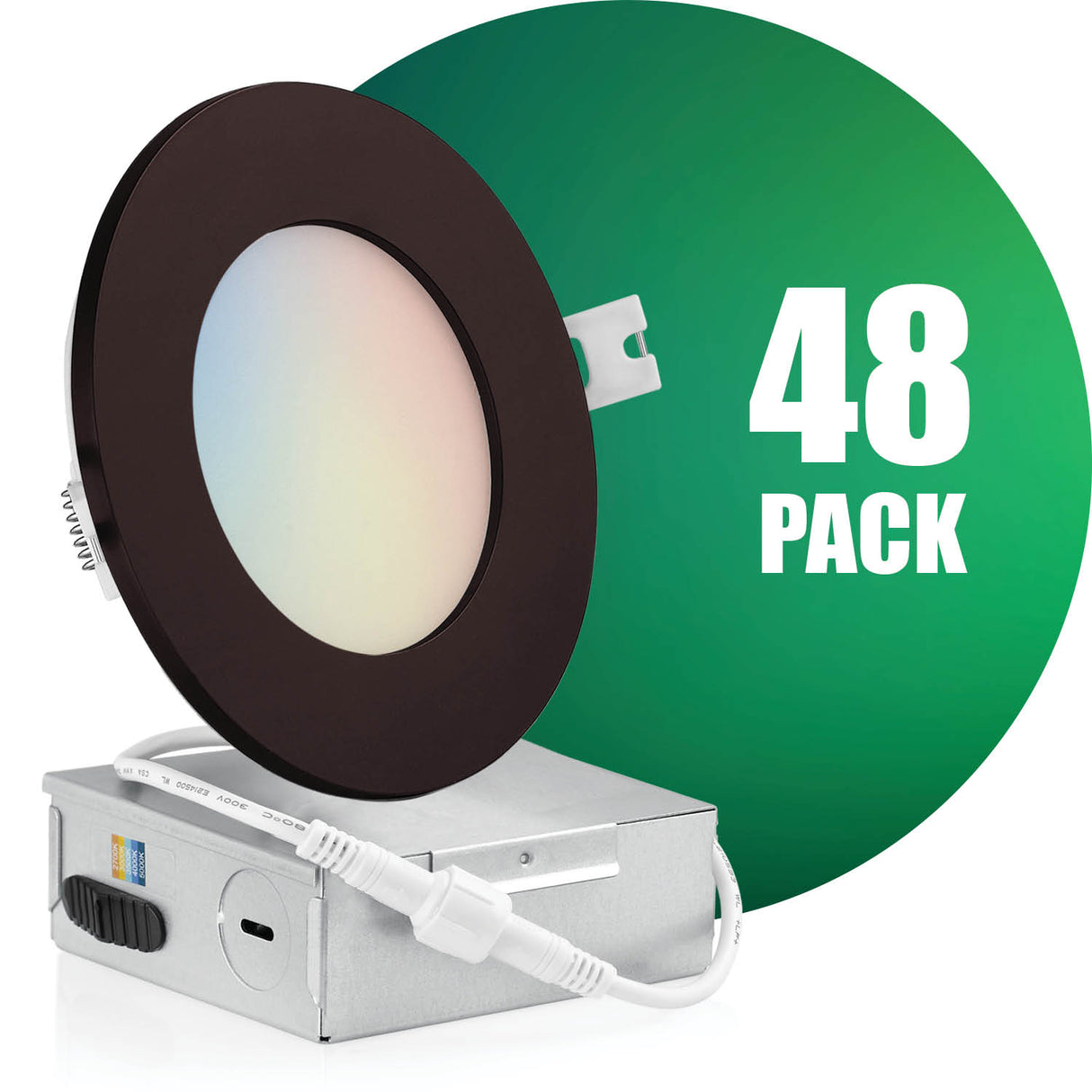 4 Inch Recessed LED Lighting, Slim, 5CCT Color Selectable, Wet Rated with EZ (4 port) Connector