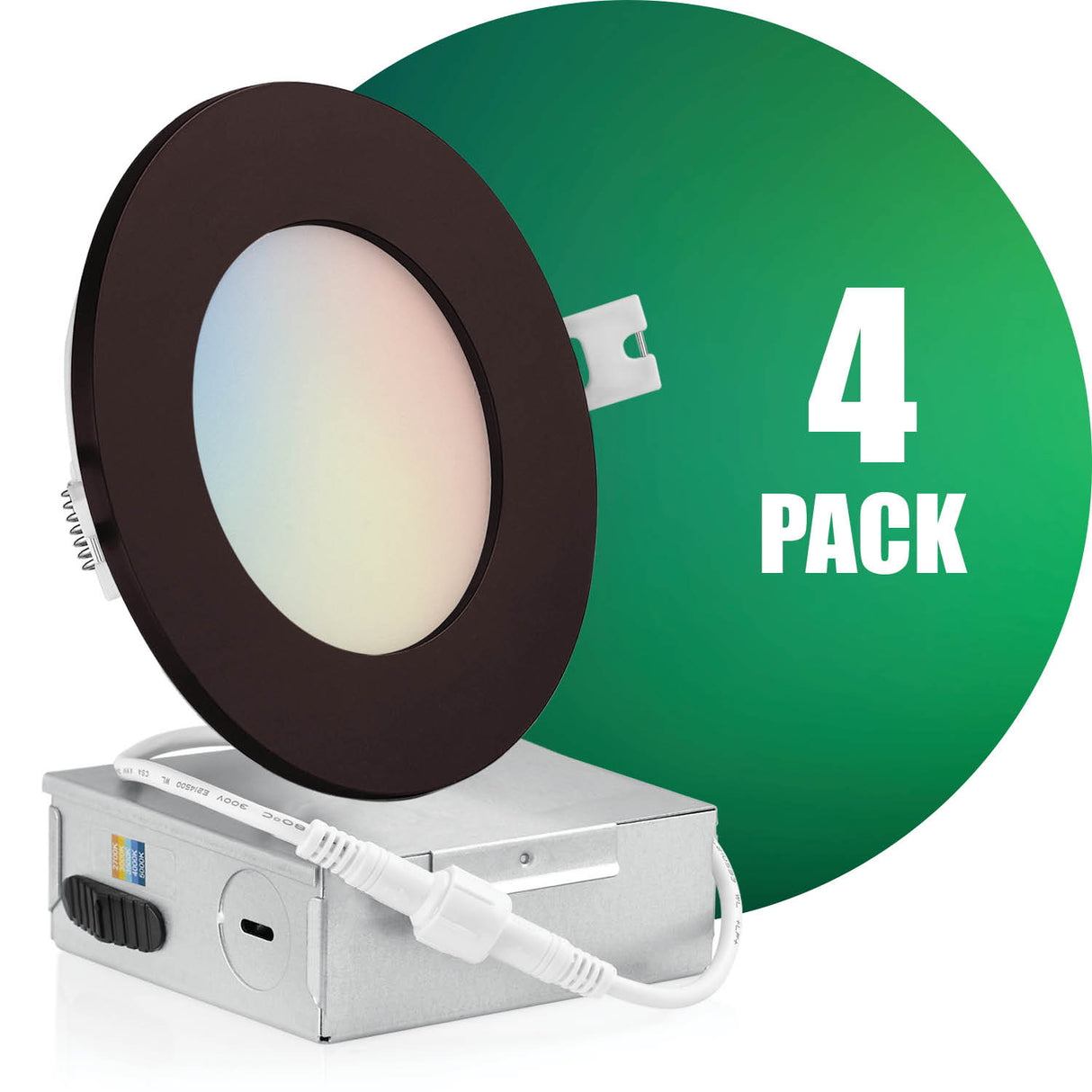 4 Inch Recessed LED Lighting, Slim, 5CCT Color Selectable, Wet Rated with EZ (4 port) Connector