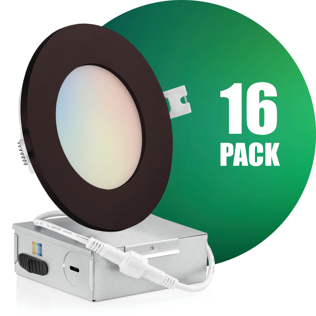 4 Inch Recessed LED Lighting, Slim, 5CCT Color Selectable, Wet Rated with EZ (4 port) Connector