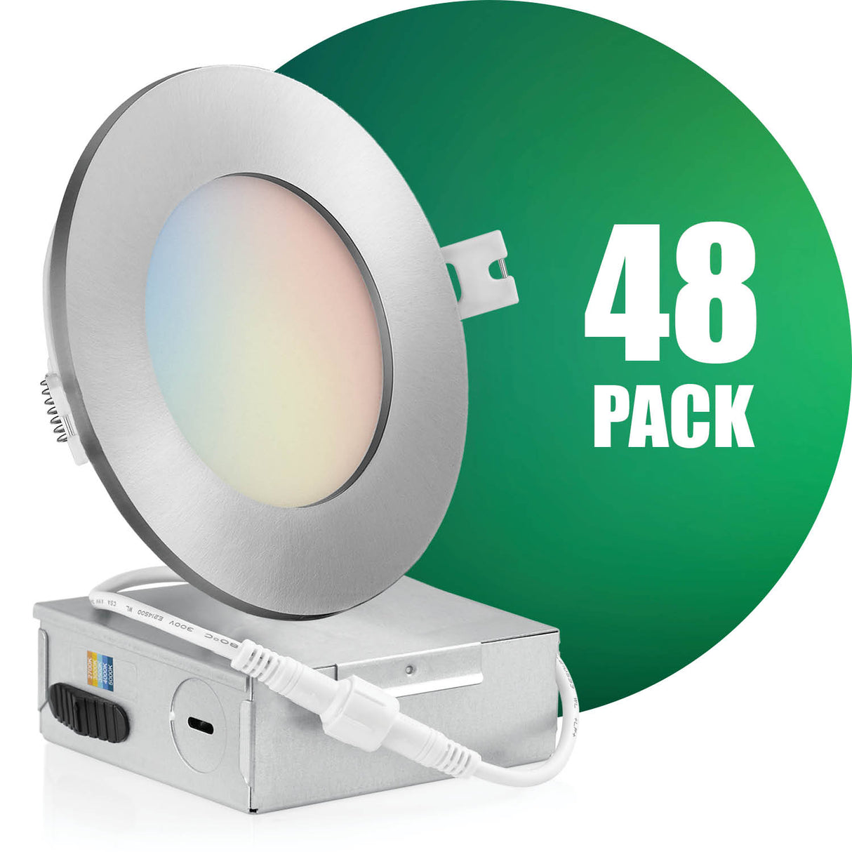 4 Inch Recessed LED Lighting, Slim, 5CCT Color Selectable, Wet Rated with EZ (4 port) Connector