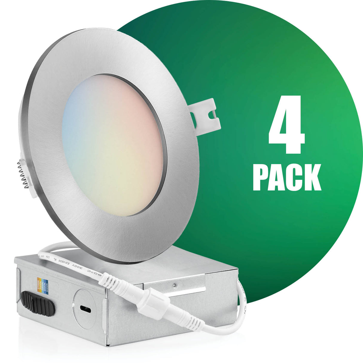 4 Inch Recessed LED Lighting, Slim, 5CCT Color Selectable, Wet Rated with EZ (4 port) Connector
