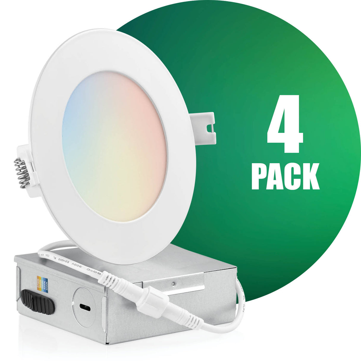 4 Inch Recessed LED Lighting, Slim, 5CCT Color Selectable, Wet Rated with EZ (4 port) Connector
