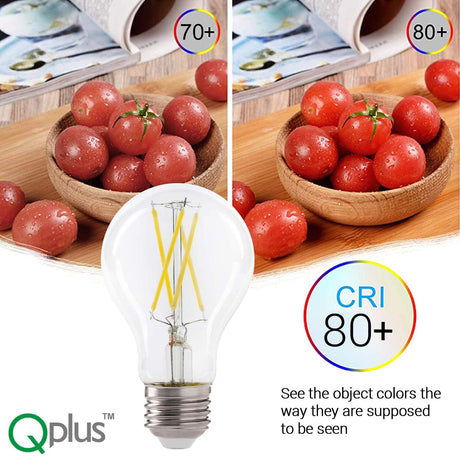 Bombilla LED de filamento con fotocélula QPlus A19, 9 W, 800 lm, 1 CCT (3000 K/5000 K), no regulable, sensor de atardecer a amanecer, certificación Energy Star, certificación UL, 3 años de garantía
