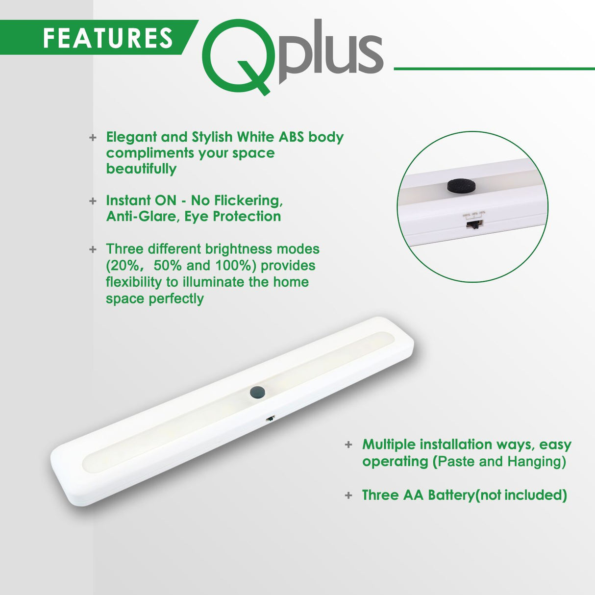 Luz LED para gabinete que funciona con baterías QPlus