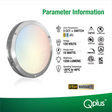 Cargar imagen en el visor de la galería, QPlus 12 Inch LED Double Ring Flush Mount Ceiling Light 3CCT, Silver
