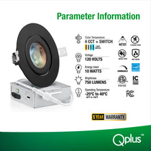 Load image into Gallery viewer, QPlus 4 Inch Dimmable 4CS Recessed LED Slim Gimbal Black | Recessed Light | Pot Lights