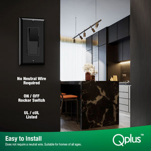 QPlus Premium 3Way 2nd Generation Dimmer Switch with Screw Plate - cUL & FCC Certified (Digital Circuit) - Black