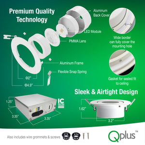 QPLUS 4 pulgadas Gimbal Empotrable Ajustable Multi Color Temperatura LED Pot Light (Temperatura de color cambiable por el interruptor de pared) 