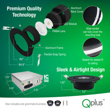 Load image into Gallery viewer, QPlus 4 Inch Airtight Gimbal LED Recessed Pot Light with the Metal Junction Box, 10W, 750LM, 4CCT(3000K/4000K/5000K/6500K) Color Changeable from the Wall Switch, Dimmable, Energy Star Certified, ETL Listed, IC-Rated, Wet Rated, 5 Year Warranty, Black Trim