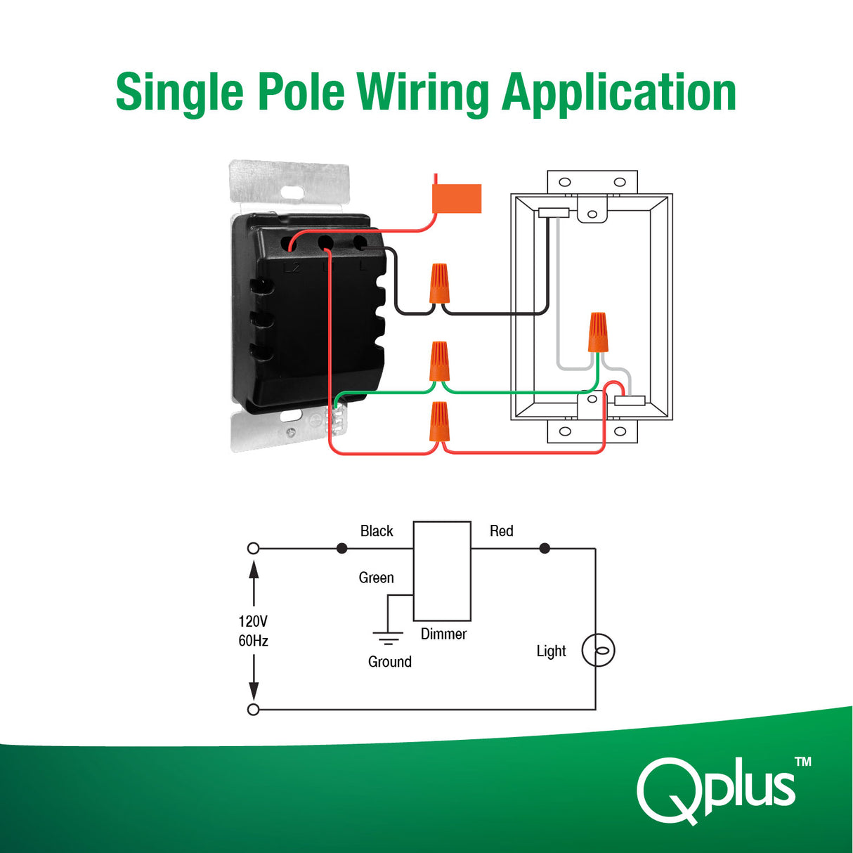 QPlus Premium Regulador de intensidad de 3 vías de segunda generación con placa de tornillo - Certificado cUL y FCC (circuito digital) - Negro 