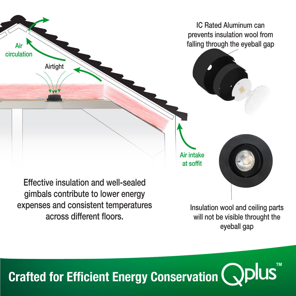 4 Inch Airtight Recessed LED Lighting, Gimbal, 4CCT Color Selectable from Wall Switch, Wet Rated, Black Trim