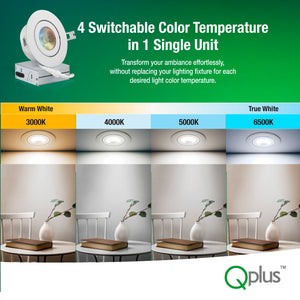 QPLUS 4 pulgadas Gimbal Empotrable Ajustable Multi Color Temperatura LED Pot Light (Temperatura de color cambiable por el interruptor de pared) 