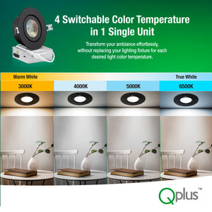 4 Inch Airtight Recessed LED Lighting, Gimbal, 4CCT Color Selectable from Wall Switch, Wet Rated, Black Trim