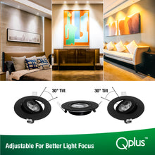 Load image into Gallery viewer, QPlus 4 Inch Gimbal LED Recessed Pot Light with the Metal Junction Box, Narrow Gap, 10W, 750LM, 4CCT(3000K/4000K/5000K/6500K) Color Changeable from the Wall Switch, Dimmable, Energy Star Certified, ETL Listed, IC-Rated, Wet Rated, 5 Year Warranty, Black