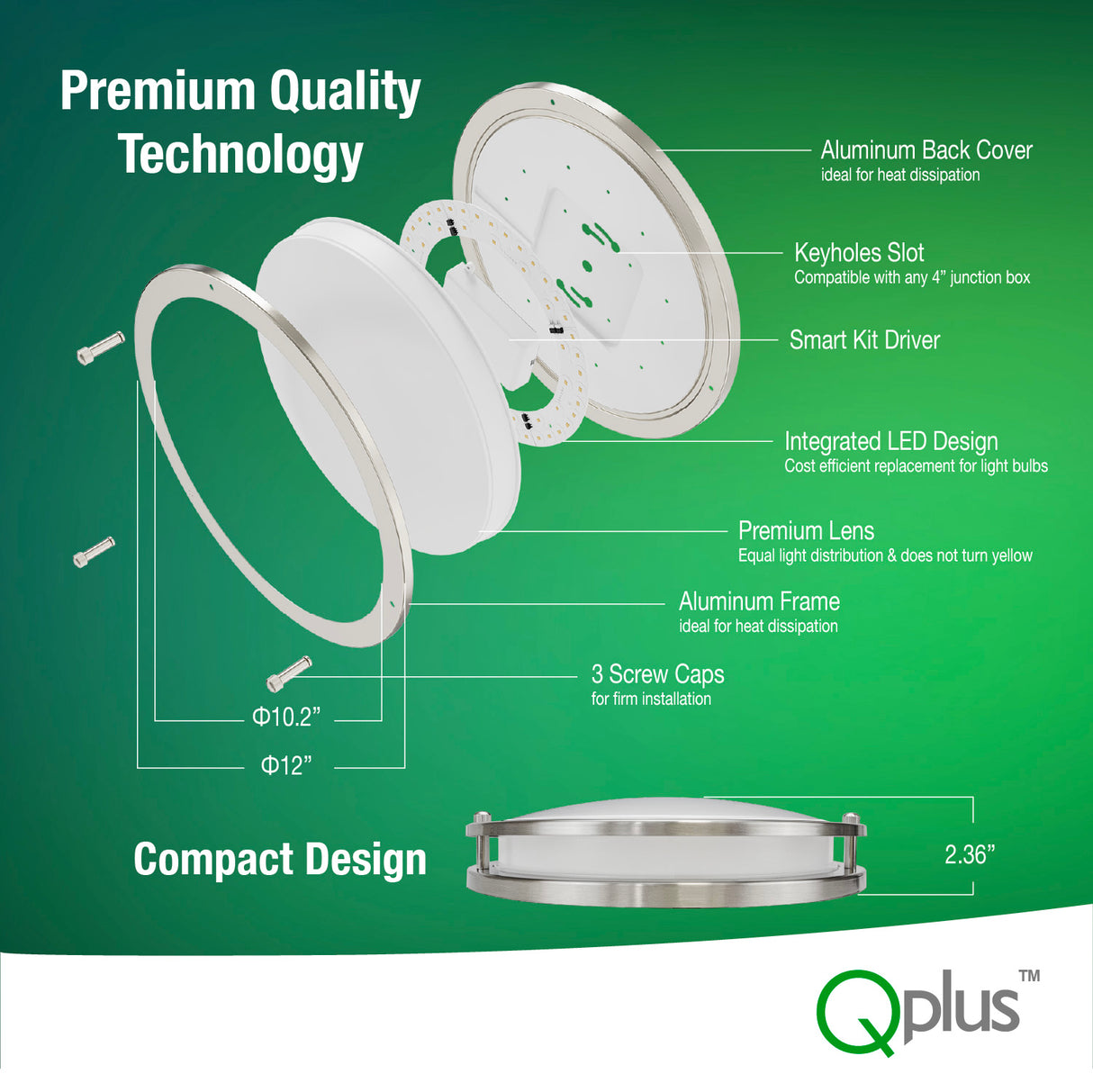 Qplus 12 Inch Smart LED Flush Mount Ceiling Light, Double Ring, WiFi-No Hub, RGB 16 Million Colors & Tunable White (2700K-6500K)15 Watts 1250LM, Works with Alexa & Google Assistant