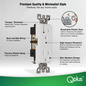 QPlus 15Amp Tamper Resistant Wall Outlet - UL Listed