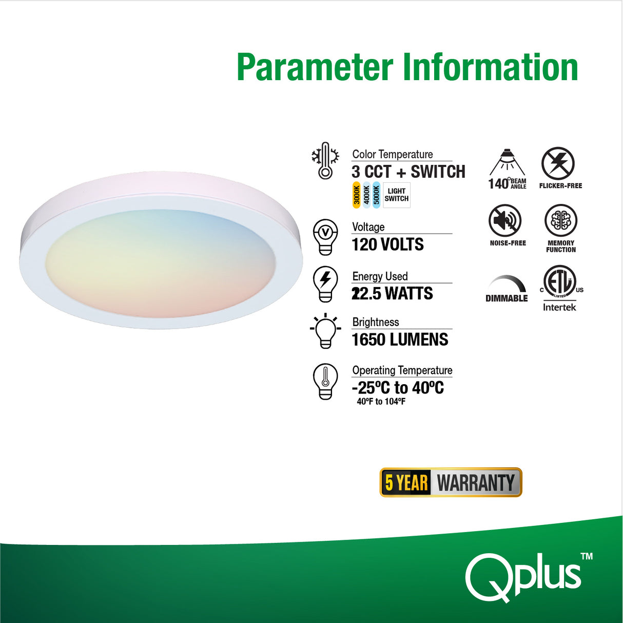 Qplus 15 inch LED flush Mount 3CCT | Dimmable | Adjustable color temperature