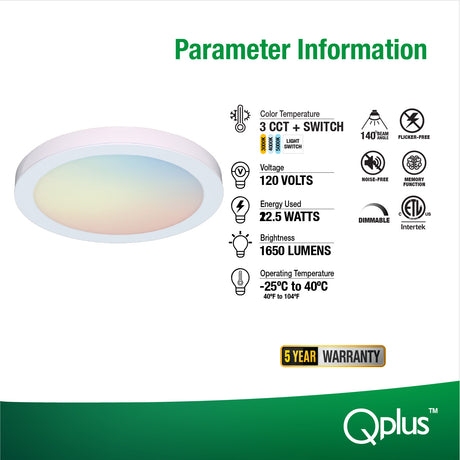 Qplus 15 inch LED flush Mount 3CCT | Dimmable | Adjustable color temperature