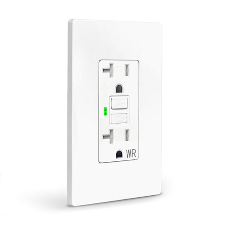 QPlus 20Amp Tamper & Water Resistant GFCI Receptacle Outlet with LED Indicator 2500W - UL Listed