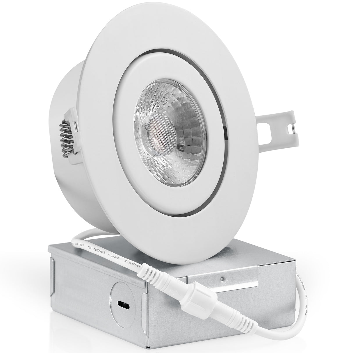 QPlus Luz LED empotrable tipo cardán hermético de 4 pulgadas con caja de conexiones de metal, 10 W, 750 lm, CCT único, regulable, certificación Energy Star, certificación ETL, clasificación IC, ubicación húmeda, 5 años de garantía 