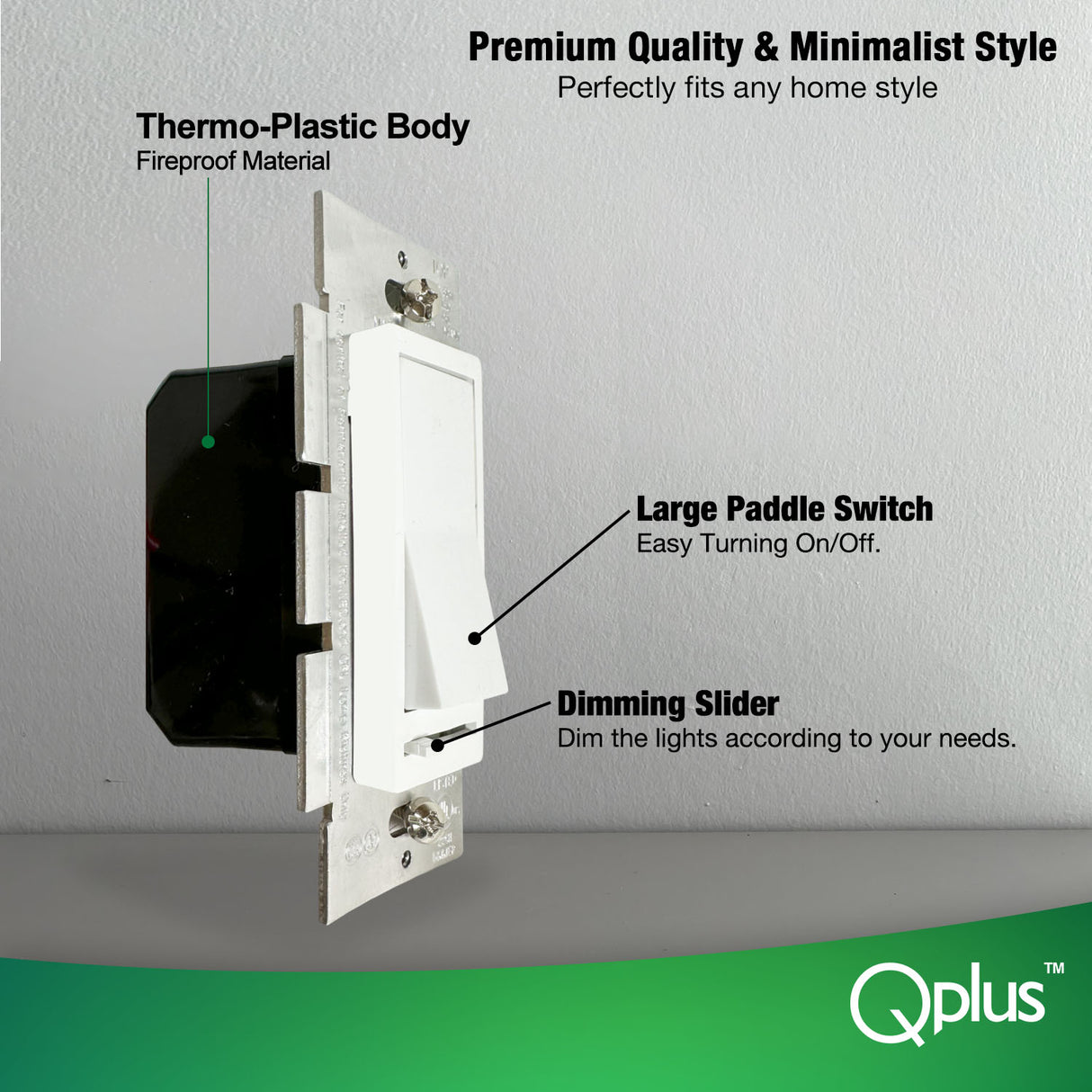 QPlus Universal Dimmer Switch 3 Way and Single-Pole - cUL & FCC Certified